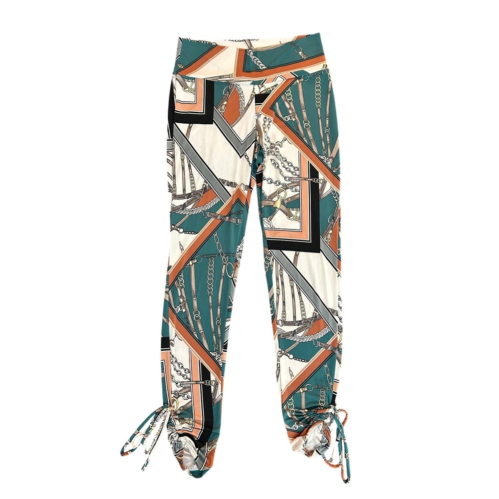 Fashion Nova Chain Print Ruched Tie Ankle Leggings Equestrian M (1257)